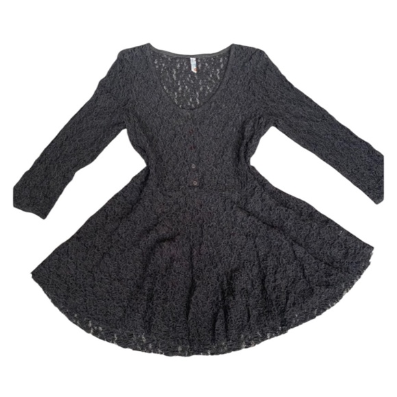 Free People Black Lace Babydoll Top Dress See Blouse Date Shirt Casual Spring - Picture 1 of 7